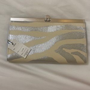Metallic zebra print clutch